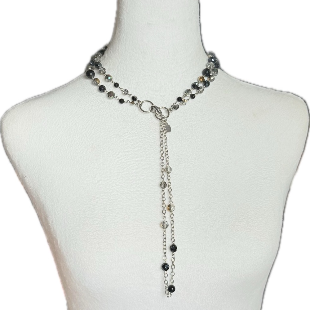 🦢 Cookie Lee Black, Bronze, and Silver Beaded Triple-Strand Necklace - Picture 6 of 12